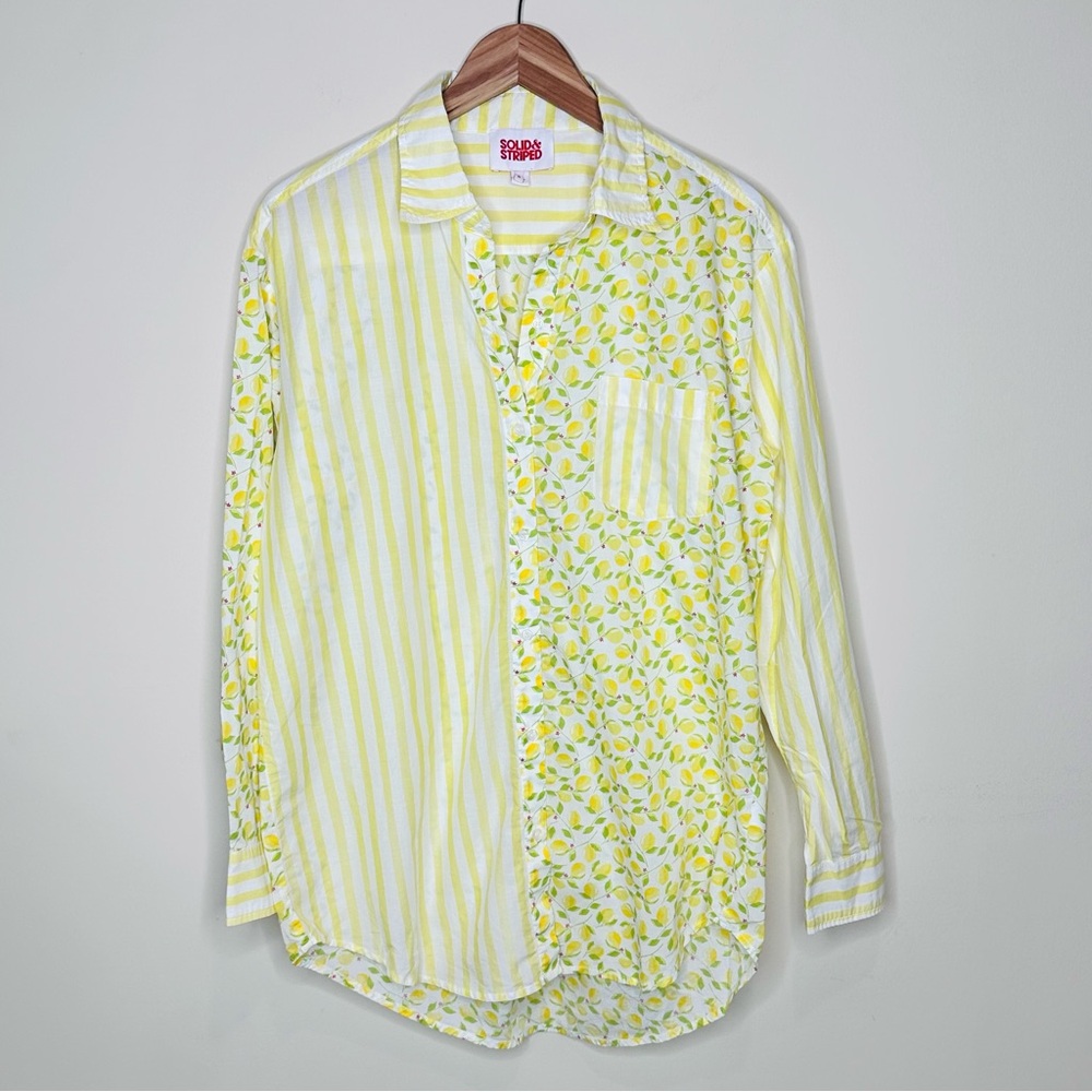 Solid & Striped Lemon Print Button Down Shirt Siz… - image 4